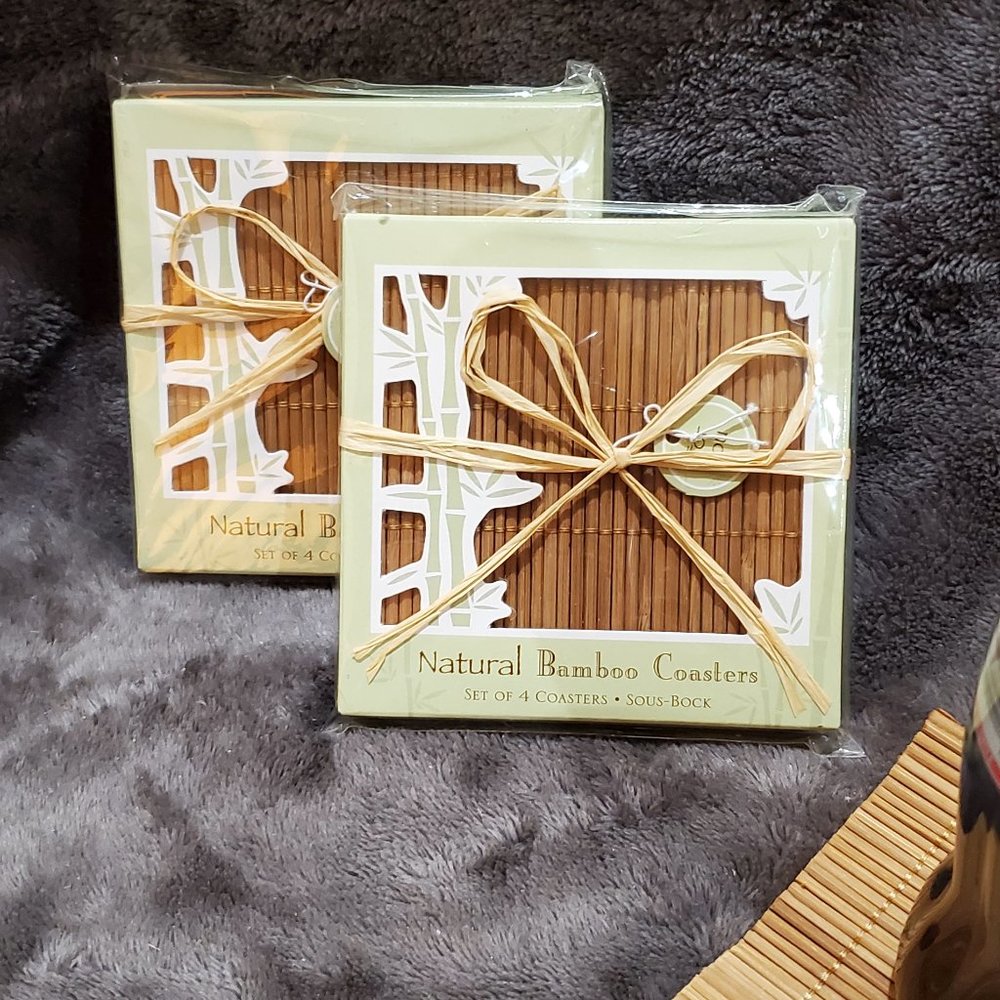 Natural Bamboo Coasters (2) Set Of 4 Kate Aspen Coaster Set for Home Great Gift